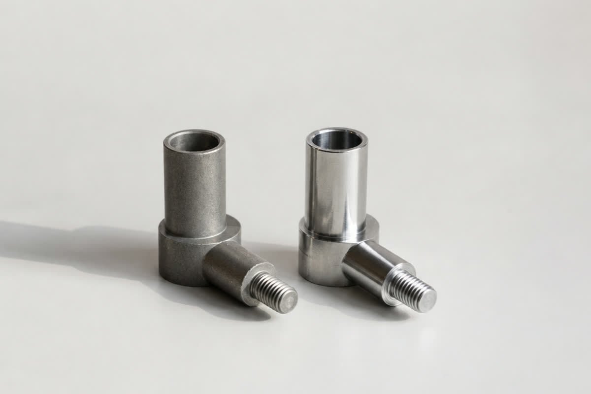 Two identical metal parts, one more polished than the other